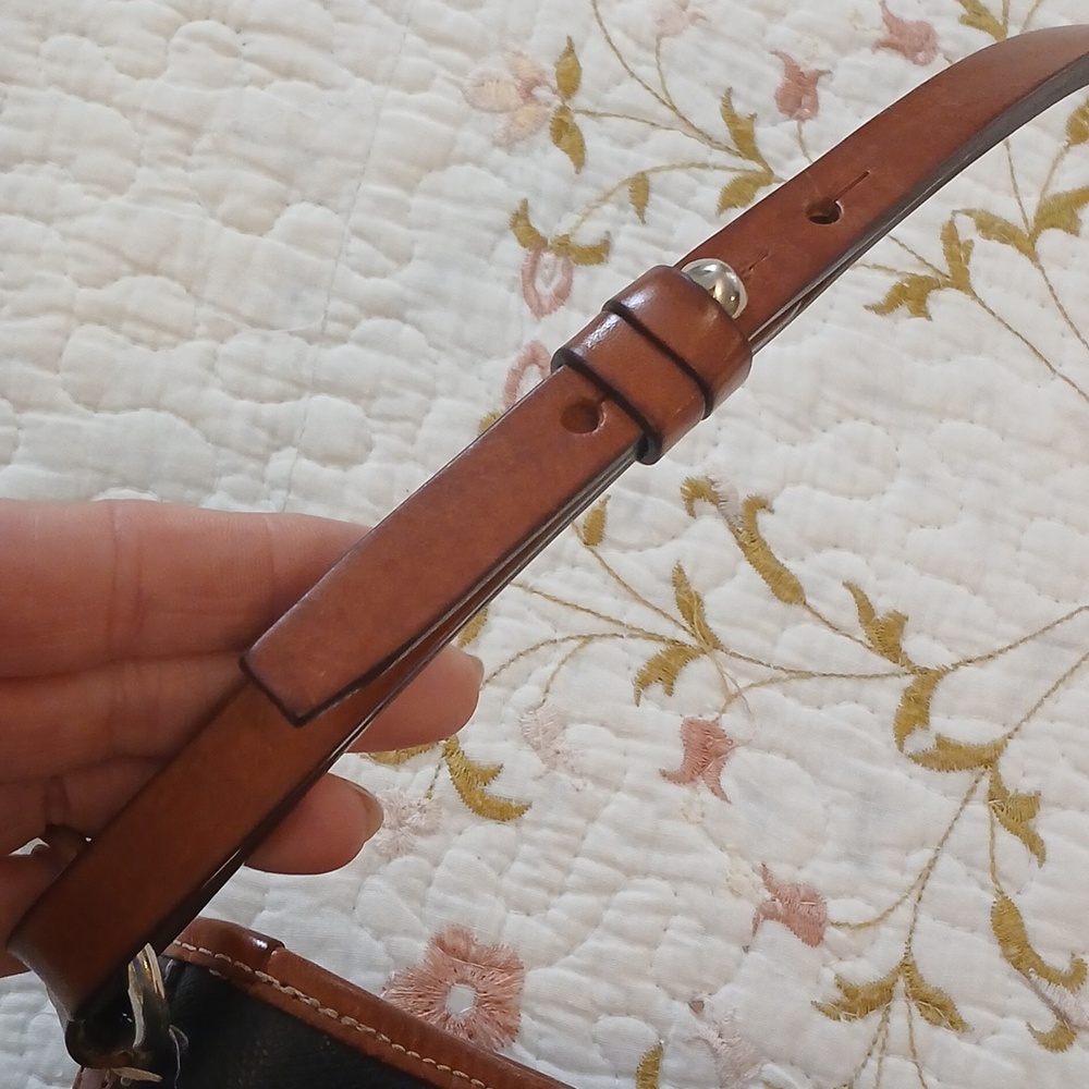 Dooney & Bourke Navy Leather Trim Drawstring Bucket Bag - Picture 5 of 10